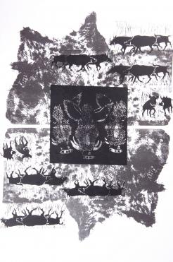 Pernille Kløvedal Helwig - Vildsvin zone / linoleum, litografi, feltgrafik